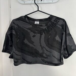 Gymshark Adapt Camo Seamless Long Sleeve Crop Top | Black Onyx Grey | M